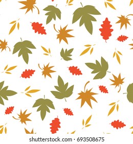 Autumn seamless pattern with leaf, autumn leaf background. Abstract leaf texture. Cute backdrop. Leaf fall. Colorful leaves. Autumn background. The elegant the template for fashion prints. Vector.