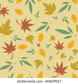 Autumn seamless pattern with leaf, autumn leaf background. Abstract leaf texture. Cute backdrop. Leaf fall. Colorful leaves. Autumn background. The elegant the template for fashion prints. Vector.