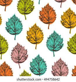Autumn seamless pattern with leafs hawthorn.