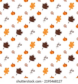 Autumn seamless pattern. Leaves and abstract elements. Great for paper, design of sketchbook, textile, gift wrap. 