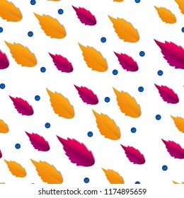 autumn seamless pattern, leaves and berries, vector illustration on white background, for web design and printing