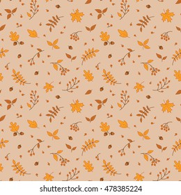 Autumn seamless pattern with leaves and berries.