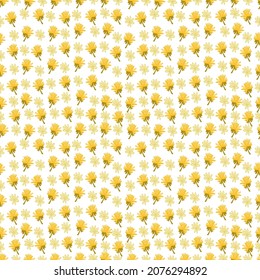 Autumn seamless pattern with leaves, branches, mushrooms, fruits and vegetables. Vector illustration.