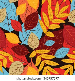 Autumn seamless pattern with leaves and branches. Vector illustration.
