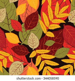 Herbstnahtloses Muster mit Blättern und Ästen. Vektorillustration.