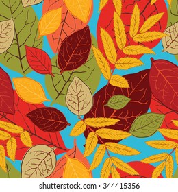 Autumn seamless pattern with leaves and branches. Vector illustration.