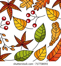 autumn seamless pattern with leaves branches and berries natural