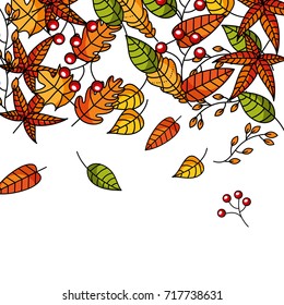 autumn seamless pattern with leaves branches and berries natural