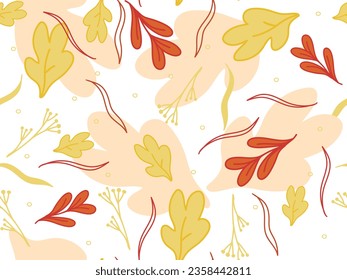 autumn seamless pattern, leaves, fall, vector, flat, orange, red, yellow