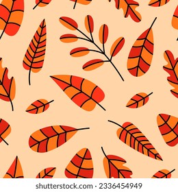 Herbst nahtloses Muster mit Blättern. Handgezeichnet Hintergrund mit duftendem Blattwerk. Fallende orangefarbene Blätter wiederholen Vektorgrafik.
