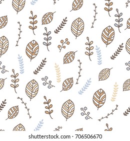 Autumn seamless pattern with leaves and herbs