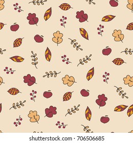 Autumn seamless pattern with leaves and herbs