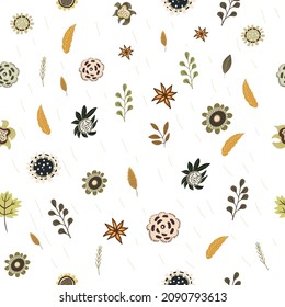 Autumn seamless pattern with autumn leaves, ladybug, Thanksgiving.