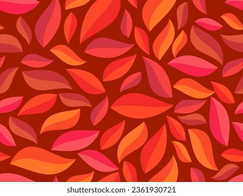 Autumn seamless pattern with leaves in a minimalist style. Autumn leaves are yellow, orange, red. Leaf fall. Design for printing on fabric, paper, posters and banners. Vector illustration