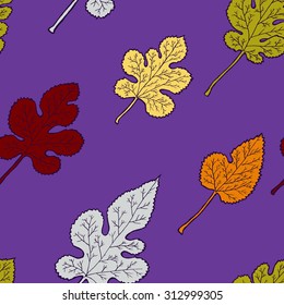 Autumn seamless pattern. Leaves of the mulberry tree with black background. Vector illustration.