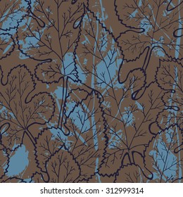 Autumn seamless pattern. Leaves of the mulberry tree with messy background. Vector illustration.