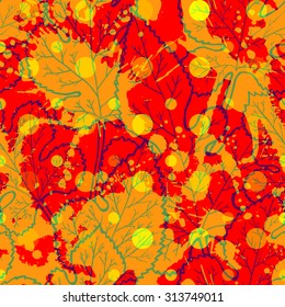 Autumn seamless pattern. Leaves of the mulberry tree with messy background. Vector illustration.