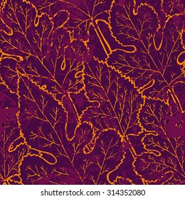 Autumn seamless pattern. Leaves of the mulberry tree with messy background. Vector illustration.
