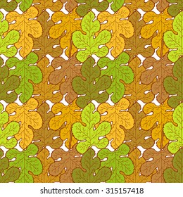 Autumn seamless pattern. Leaves of the mulberry tree with white background. Vector illustration.