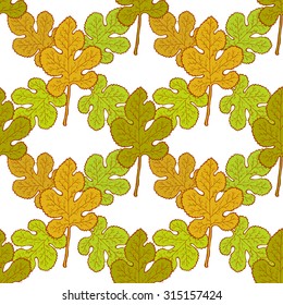 Autumn seamless pattern. Leaves of the mulberry tree with white background. Vector illustration.