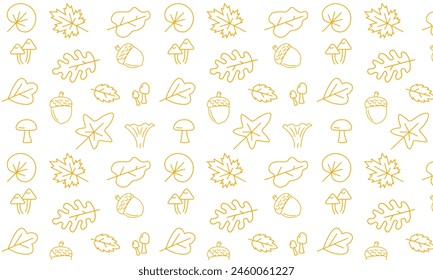 autumn seamless pattern with leaves, mushrooms, acorn. flat line icons	
