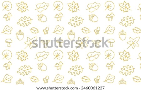 autumn seamless pattern with leaves, mushrooms, acorn. flat line icons	

