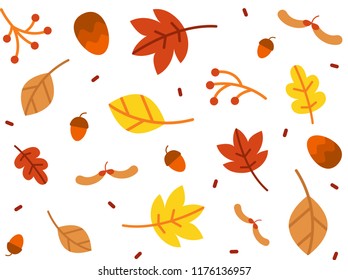 Autumn seamless pattern of leaves, oak and rowan on white backgroung vector 