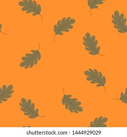 Autumn seamless pattern with leaves on orange background. Decorative vector illustration for fabric, textile, wallpaper, posters, gift wrapping paper, pajamas. Print for children. Doodle style. 