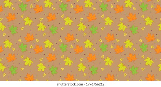 Herbst nahtloses Muster, Herbstblätter auf braunem Hintergrund, abstrakte Blattstruktur.	