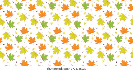 Autumn seamless pattern, Autumn leaves on a white background, Abstract leaf texture.	