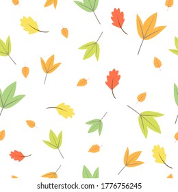 Autumn seamless pattern, Autumn leaves on a white background, Abstract leaf texture.	