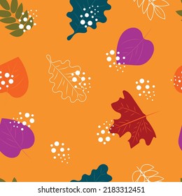 Patrón sin fisuras de otoño. El otoño sale sobre un fondo naranja.