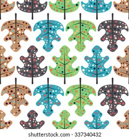 Autumn seamless pattern with leaves on white background.