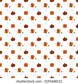 Autumn seamless pattern. Leaves, pumpkins and books. Great for paper, design of sketchbook, textile, gift wrap. 