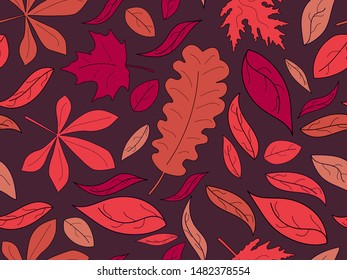 Autumn seamless pattern with leaves. Red falling leaves, leaf fall. Background for wrapping paper, print, fabric and printing. Vector illustration