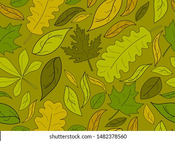 Autumn seamless pattern with leaves. Yellow falling leaves, leaf fall. Background for wrapping paper, print, fabric and printing. Vector illustration