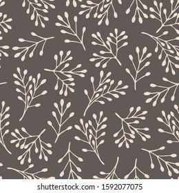 Autumn seamless pattern with light sprigs on  background. Vector illustration for fabric, textile, wallpaper, posters, paper. Print for children. Branch with leaves. Doodle style. 