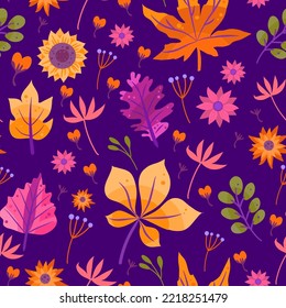 Autumn seamless pattern. Limited color palette, perfect for fabric print design.  Vector illustration.