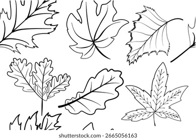 Autumn seamless pattern line art hand drawing