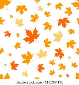 Autumn seamless pattern, maple leaves, flat design template, vector illustration