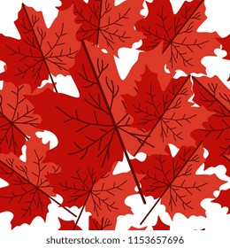 Autumn seamless pattern of maple leaves with red color.