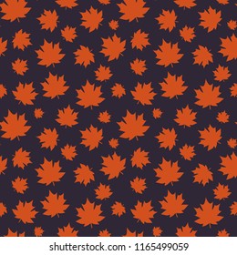 Autumn seamless pattern with maple leaves on purple background. Design for background, wallpaper or gift wrapping paper. Vector illustration. 