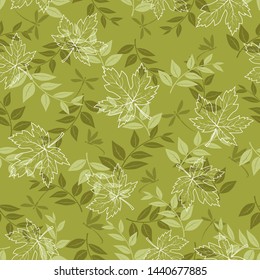 Autumn seamless pattern with maple leaves and dragonfly on pastel green background,for fashion,fabric,textile,print or wallpaper,vector illustration