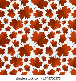 Patrón otoñal sin fisuras de arce y hojas. Ilustración vectorial de hojas rojas sobre un fondo aislado. Para tela, embalaje y decoración de la ropa. Arte plano, de línea