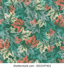 autumn seamless pattern with maple leaves in a chaotic pattern, background pattern with multicolored maple leaves, prints for printing on fabric, wallpaper, banners