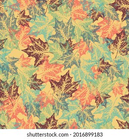 autumn seamless pattern with maple leaves in a chaotic pattern, background pattern with multicolored maple leaves, prints for printing on fabric, wallpaper, banners