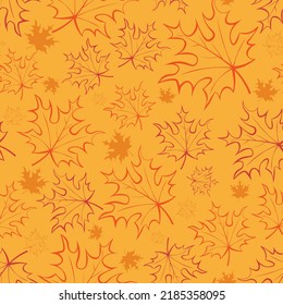 Autumn seamless pattern with maple leaves. Maple leaf outline in a chaotic pattern. Botanical design for printing on textiles, fabric, clothing print, wallpaper, gift paper, banners.