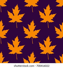  Autumn seamless pattern with maple leaves on dark background. Can be used for design of wrapping paper,textile, blog decoration, banner, poster,or romantic greeting card.Vector illustration.