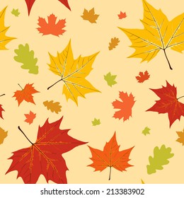 Autumn seamless pattern with maple and oak leaves