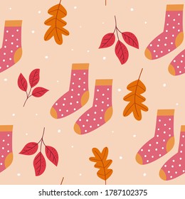 Autumn seamless pattern. Modern fall seasonal decor. Floral design for wrapping paper, fabrics, covers and cards. 